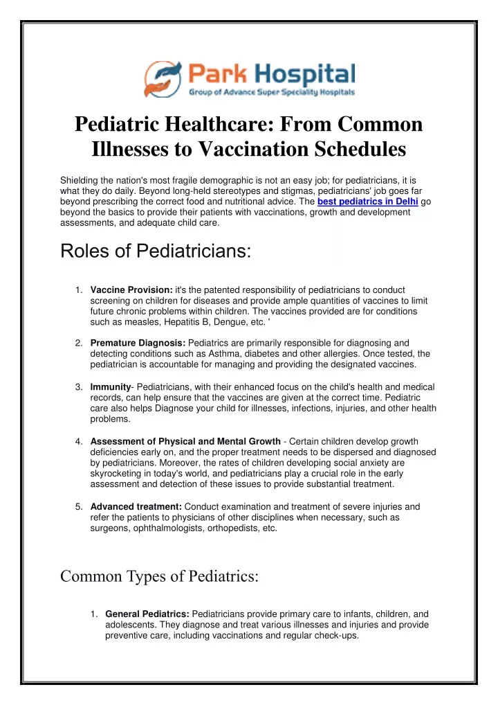 pediatric healthcare from common illnesses