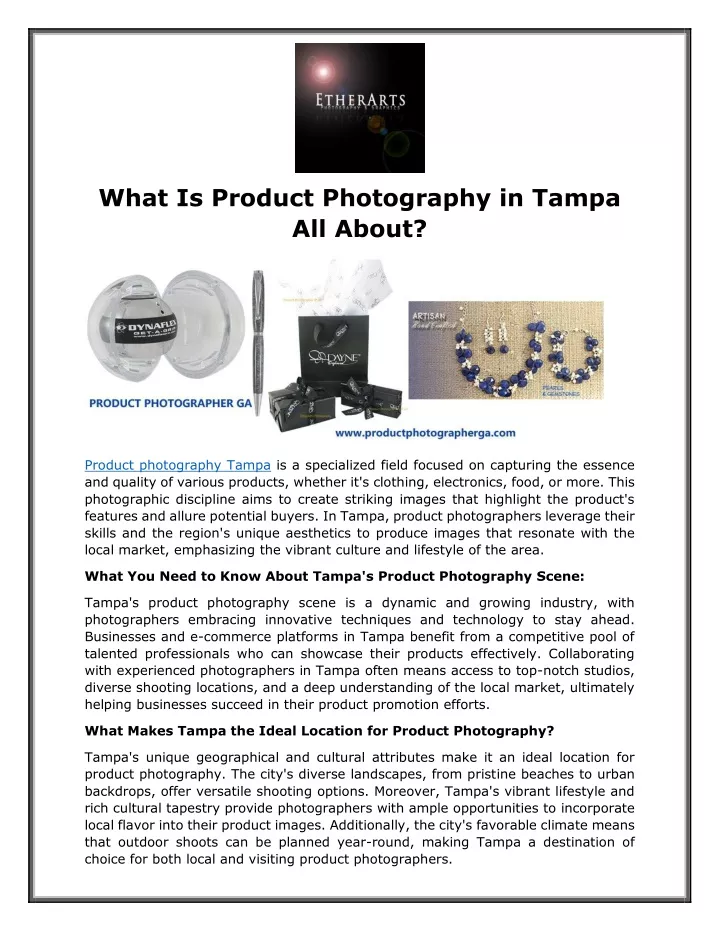 what is product photography in tampa all about