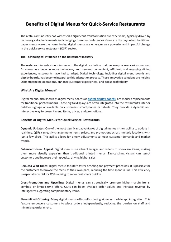 benefits of digital menus for quick service