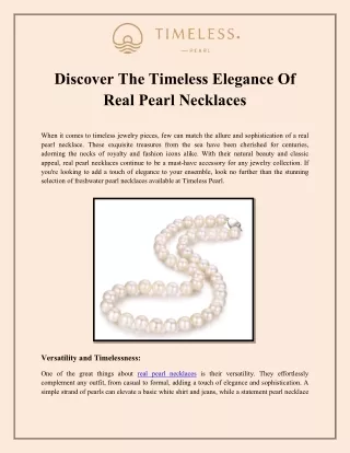 Discover The Timeless Elegance Of Real Pearl Necklaces