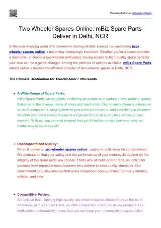Two Wheeler Spares Online mBiz Spare Parts Deliver in Delhi, NCR
