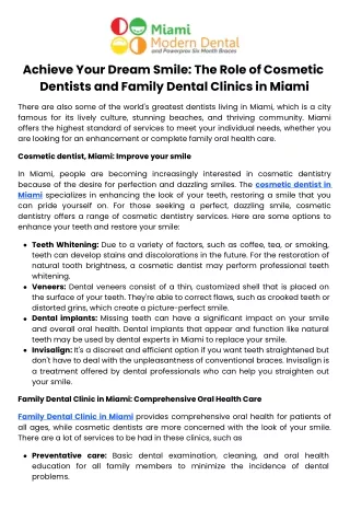Achieve Your Dream Smile The Role of Cosmetic Dentists and Family Dental Clinics in Miami
