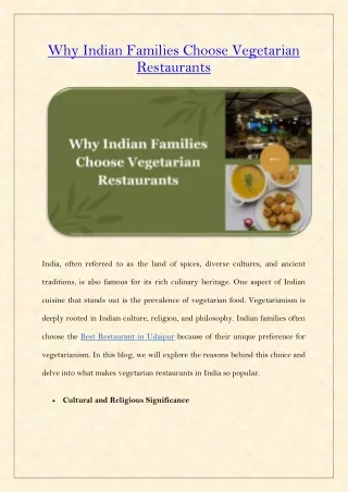 Why Indian Families Choose Vegetarian Restaurants