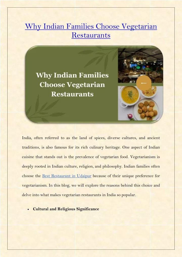 why indian families choose vegetarian restaurants