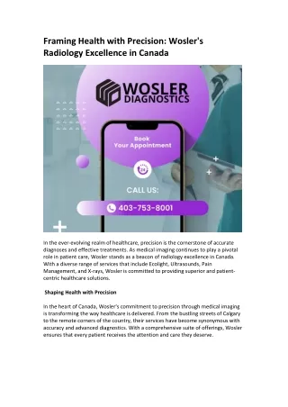 Framing Health with Precision Wosler's Radiology Excellence in Canada