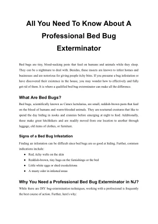 All You Need To Know About A Professional Bed Bug Exterminator