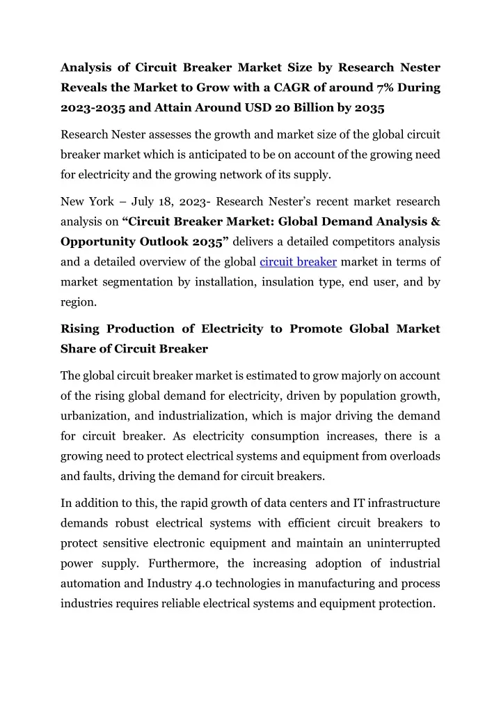 analysis of circuit breaker market size