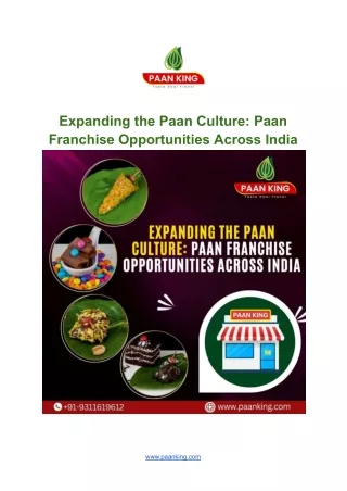 Paan Franchise Opportunities all Over India - Paanking