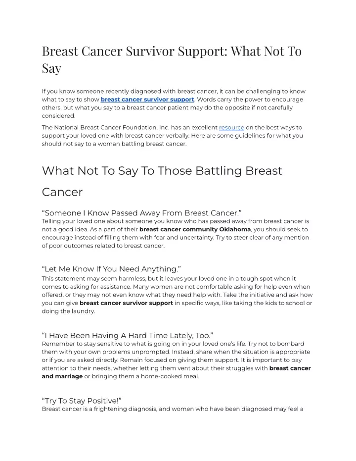 breast cancer survivor support what not to say