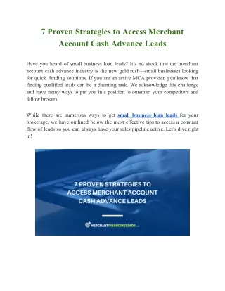 7 Proven Strategies to Access Merchant Account Cash Advance Leads