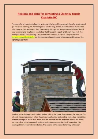 Reasons and signs for contacting a Chimney Repair Charlotte NC