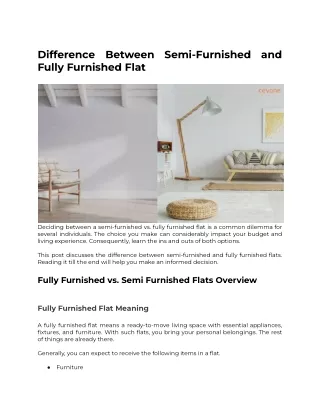 Understanding the Distinction Semi-Furnished vs. Fully Furnished Flats