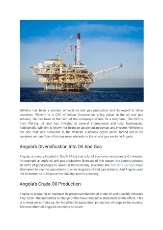 Wilhelm Kelcas | Investing in Crude Oil as Angola diversifies