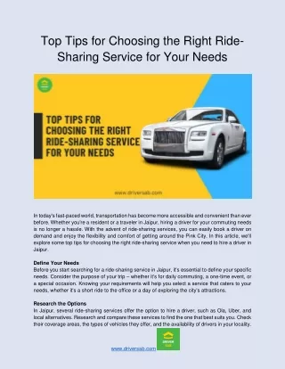 Top Tips for Choosing the Right Ride-Sharing Service for Your Needs