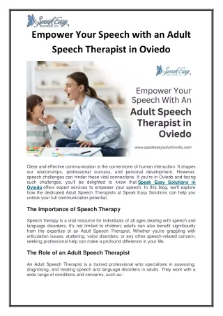 Empower Your Speech with an Adult Speech Therapist in Oviedo
