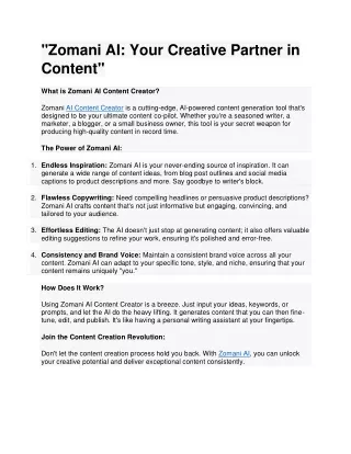 Zomani AI Your Creative Partner in Content