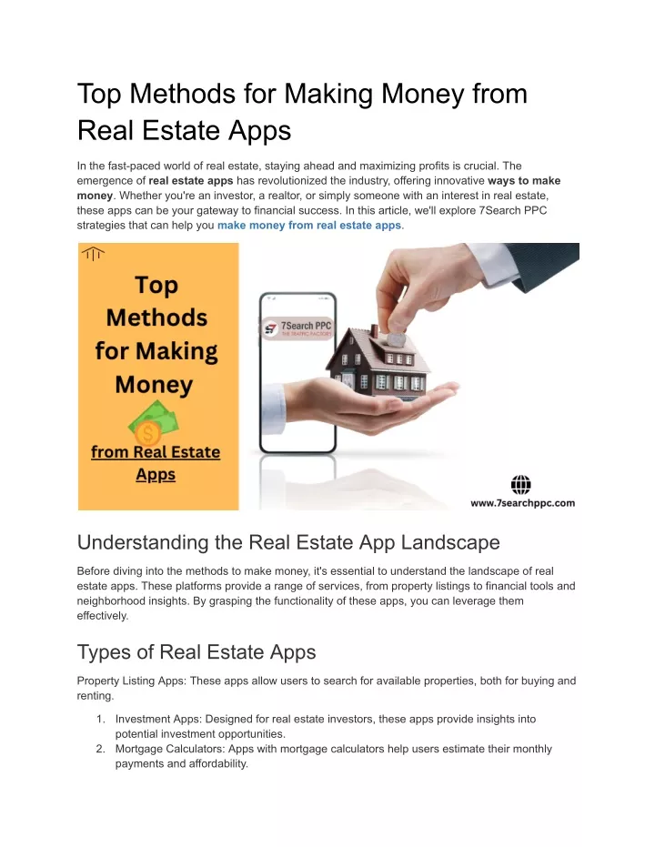 top methods for making money from real estate apps