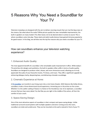 5 Reasons Why You Need a Sound Bar for Your TV