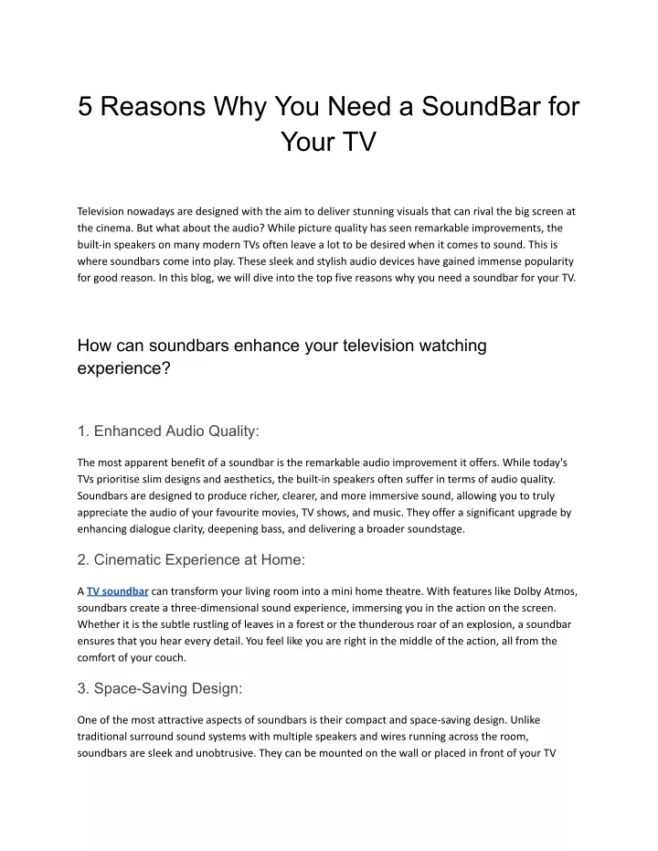 5 reasons why you need a soundbar for your tv