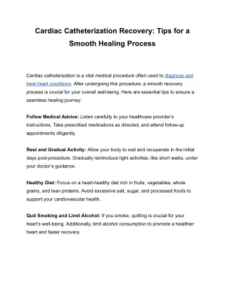 Cardiac Catheterization Recovery_ Tips for a Smooth Healing Process
