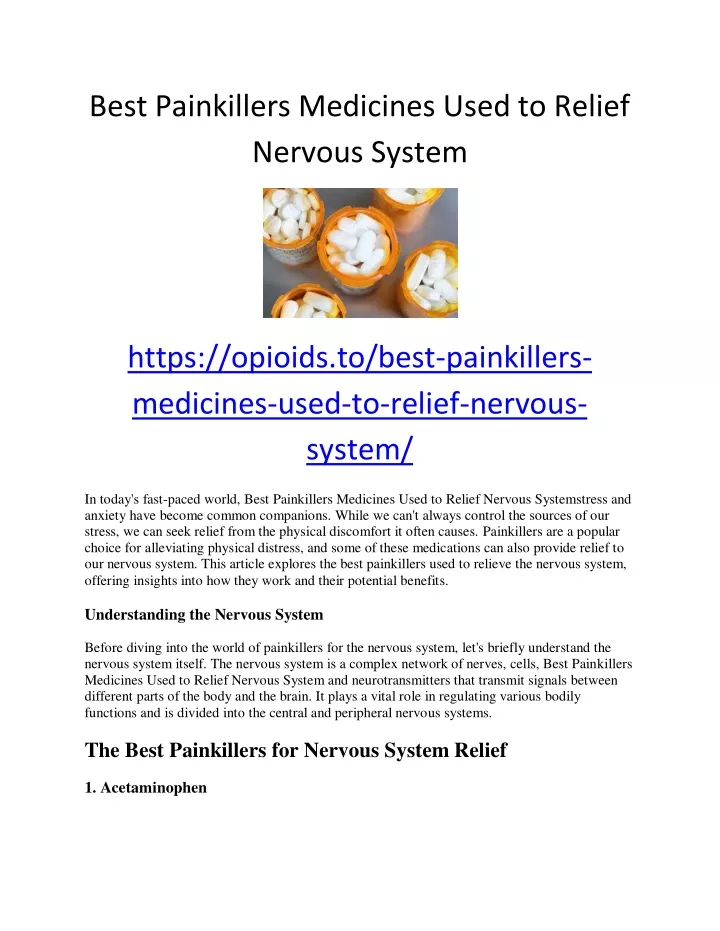 best painkillers medicines used to relief nervous