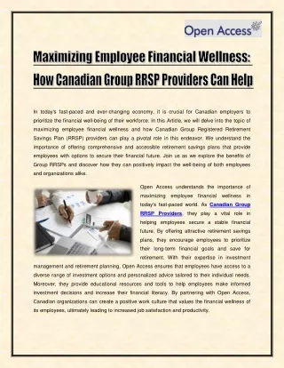 Maximizing Employee Financial Wellness - How Canadian Group RRSP Providers Can Help