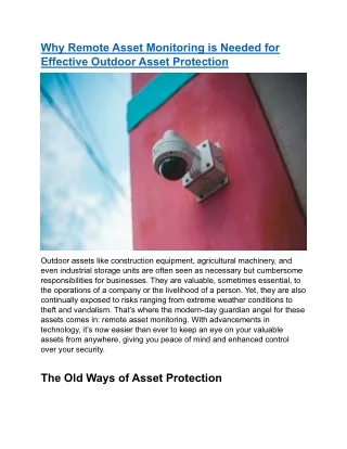 Why Remote Asset Monitoring is Needed for Effective Outdoor Asset Protection