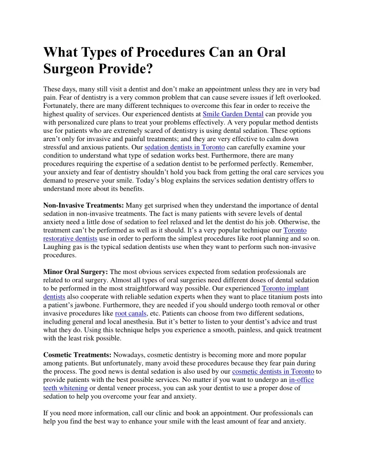 what types of procedures can an oral surgeon