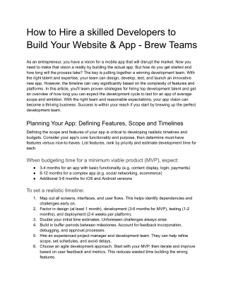 How to Hire a skilled Developers to Build Your App - Brew Teams