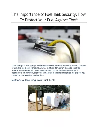 The Importance of Fuel Tank Security - How To Protect Your Fuel Against Theft