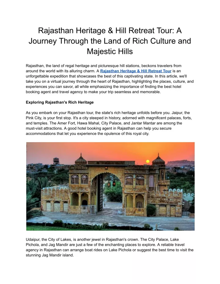 rajasthan heritage hill retreat tour a journey