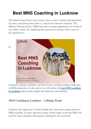 Best MNS Coaching in Lucknow