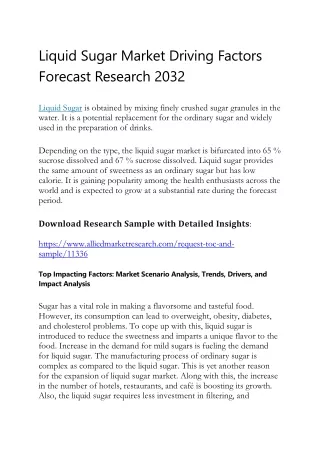 Liquid Sugar Market Driving Factors Forecast Research 2032