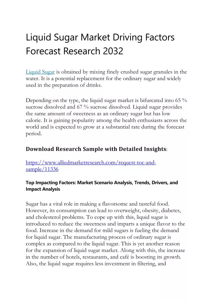 liquid sugar market driving factors forecast