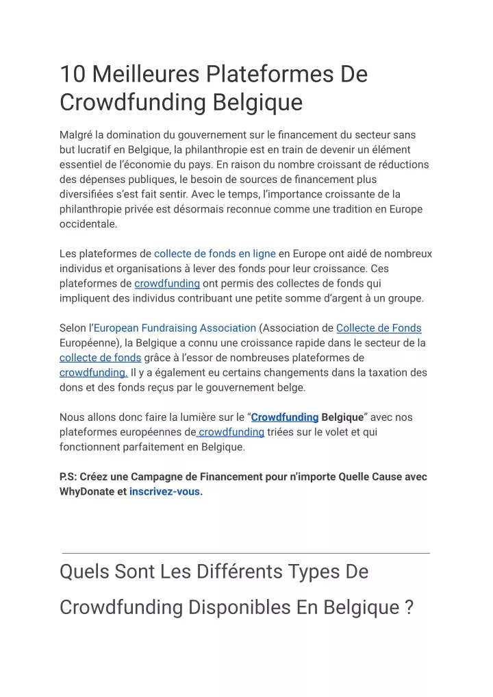 10 meilleures plateformes de crowdfunding belgique