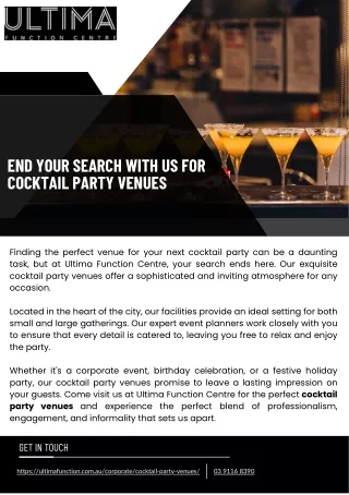 End your Search With Us For Cocktail Party Venues