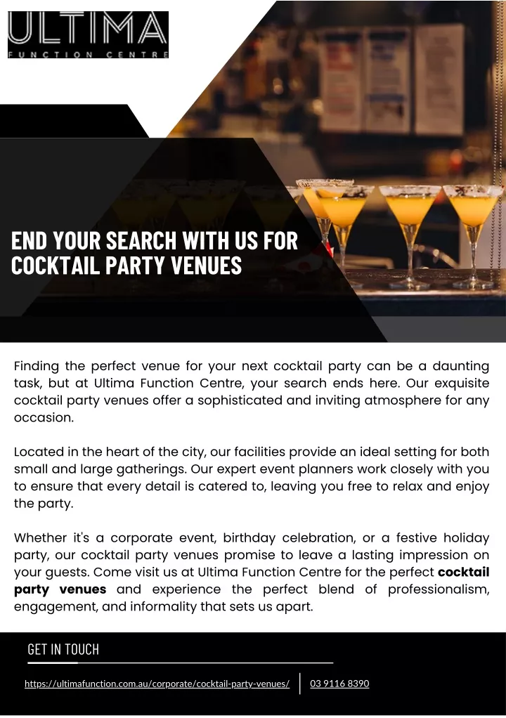 end your search with us for cocktail party venues