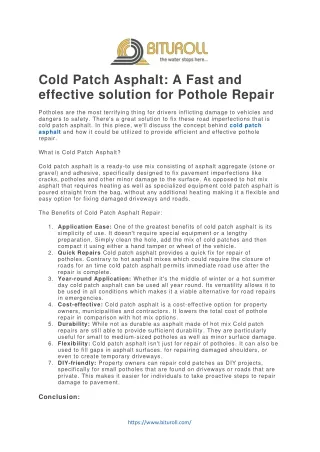 Cold Patch Asphalt A Fast and effective solution for Pothole Repair