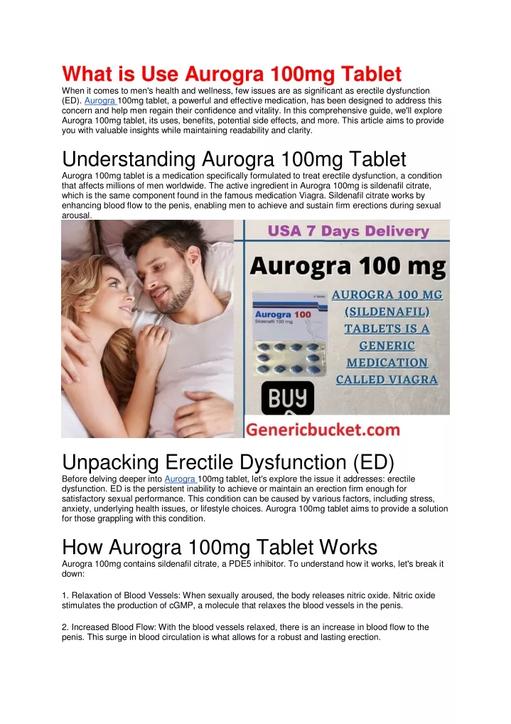 what is use aurogra 100mg tablet when it comes