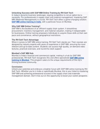 unlocking success with sap mm online training