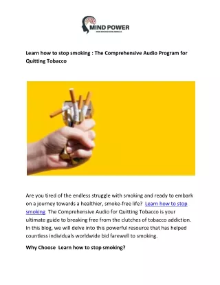 Learn how to stop smoking : The Comprehensive Audio Program for Quitting Tobacco