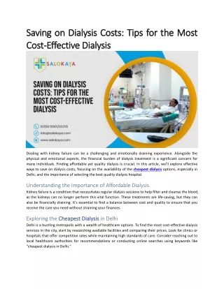 Saving on Dialysis Costs: Tips for the Most Cost-Effective Dialysis