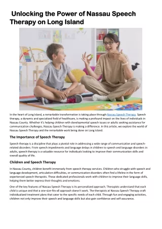 Unlocking the Power of Nassau Speech Therapy on Long Island