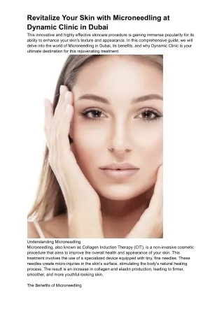 Revitalize Your Skin with Microneedling at Dynamic Clinic in Dubai