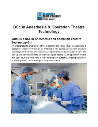 Top BSc Anesthesia & Operation Theatre Technology colleges in Punjab