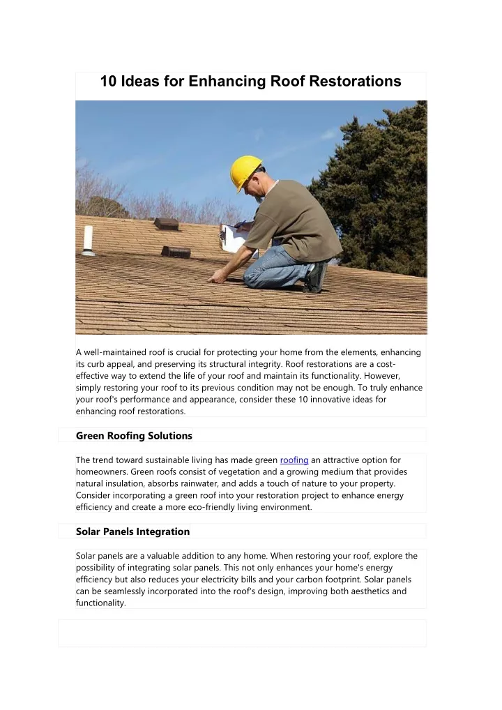 10 ideas for enhancing roof restorations