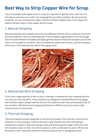 Best Way to Strip Copper Wire for Scrap