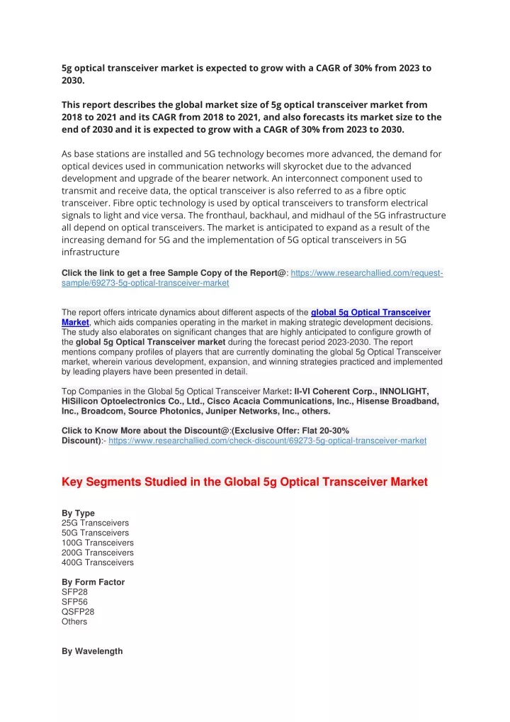 5g optical transceiver market is expected to grow