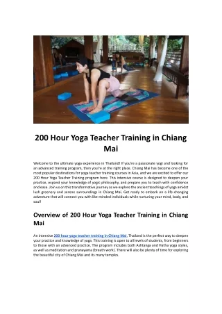200 Hour Yoga Teacher Training in Chiang Mai