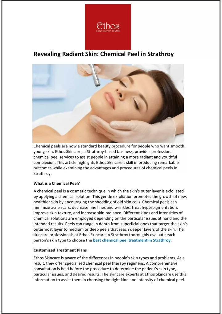 revealing radiant skin chemical peel in strathroy